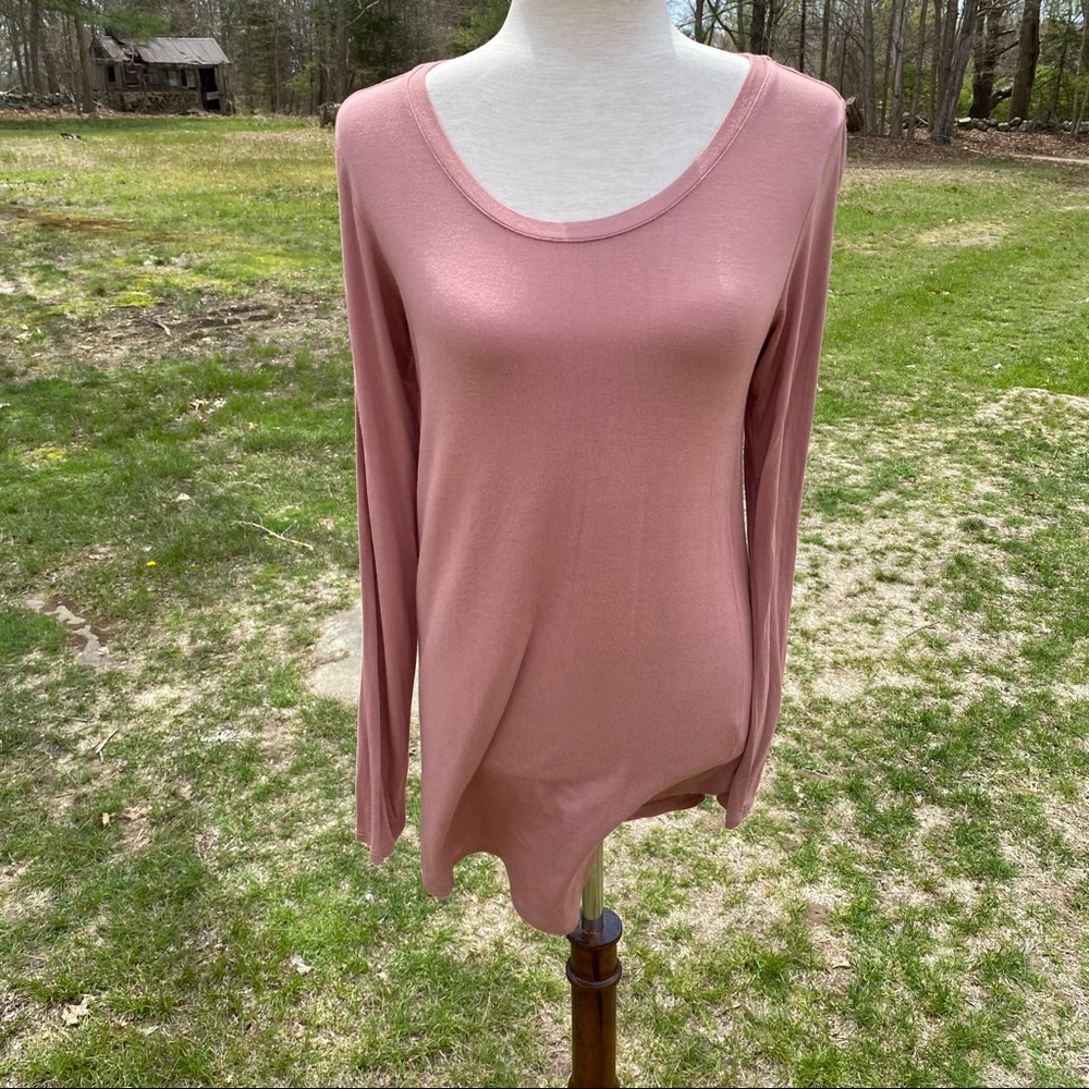 LOGO LORI GOLDSTEIN TOP TEE TUNIC MAUVE TAN LONG SLEEVE Size XS